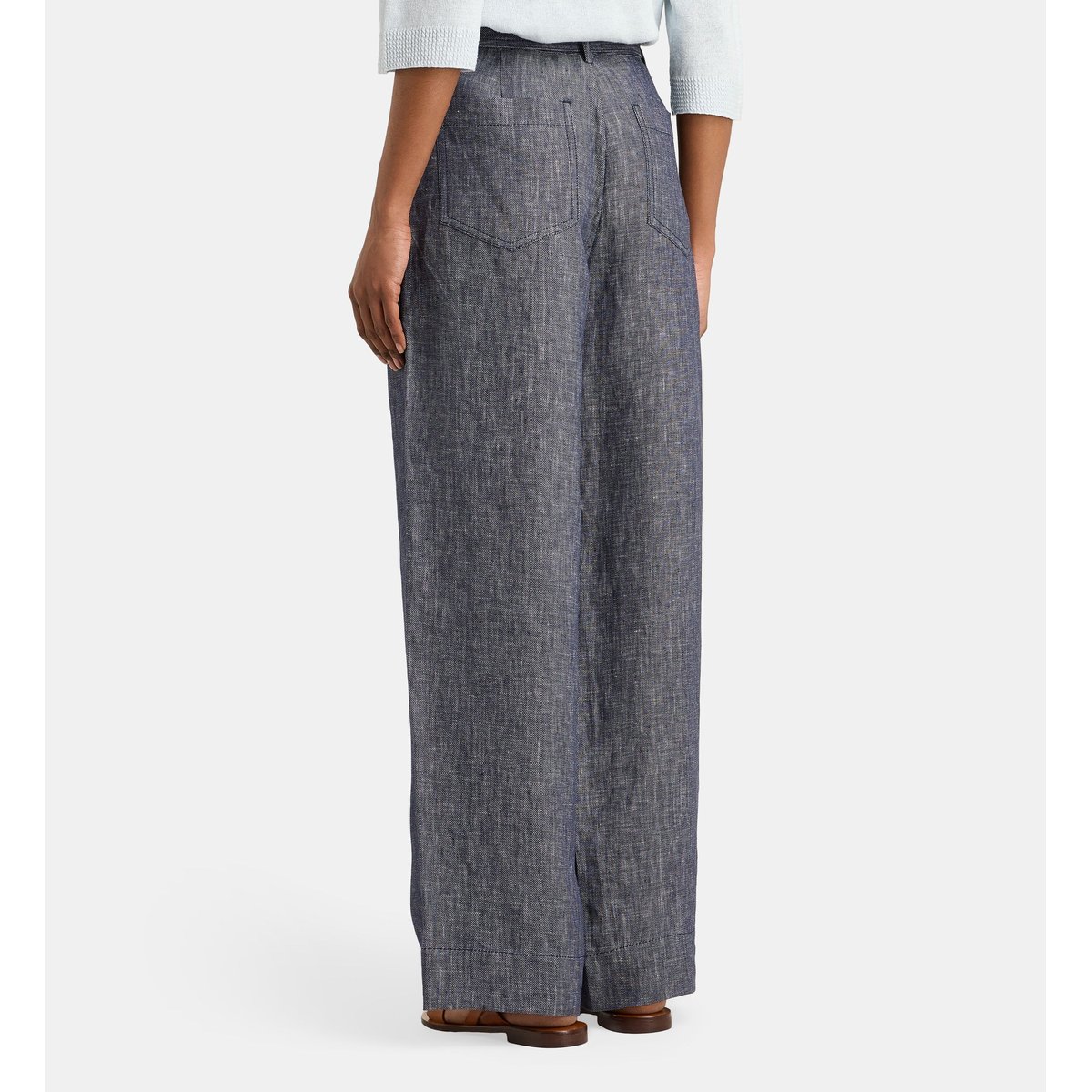 Pantalon large linen ceinture lin bleu marine, JODHPUR