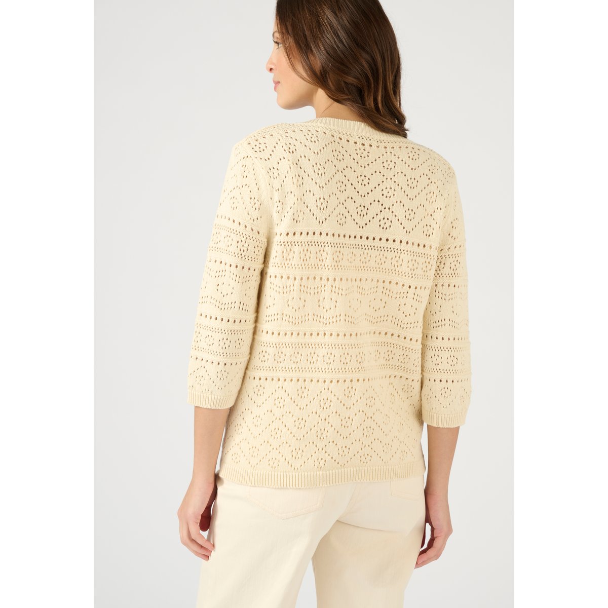 Gilet maille ajourée marron ivoire, DAMART