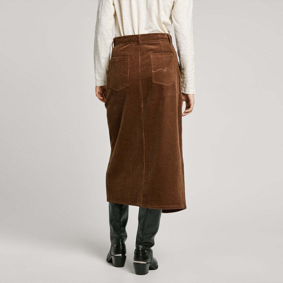 Jupe Midi En Velours Côtelé brun terre, PEPE JEANS