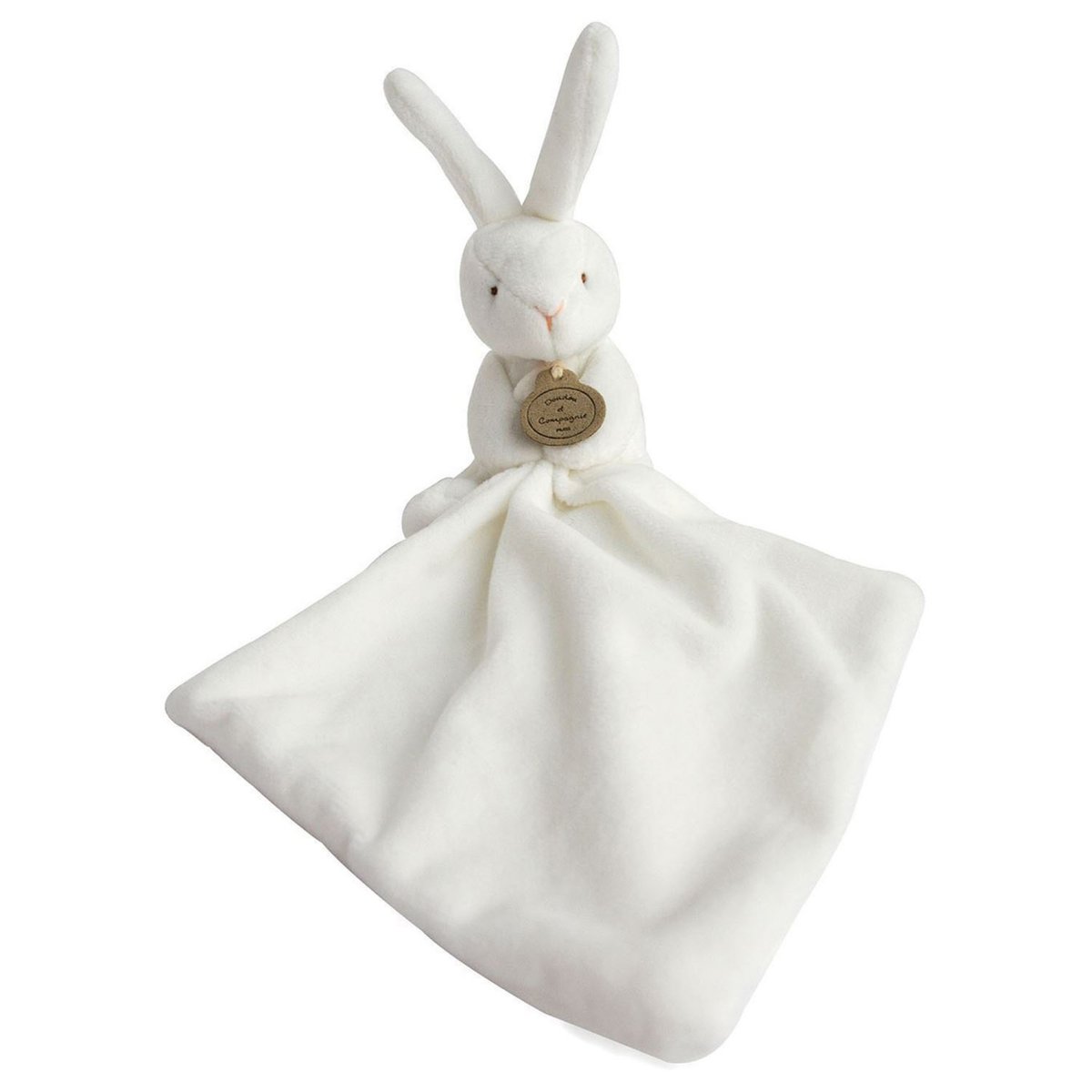 Doudou Lapin Mouchoir boite Fleur blanc, DOUDOU ET COMPAGNIE