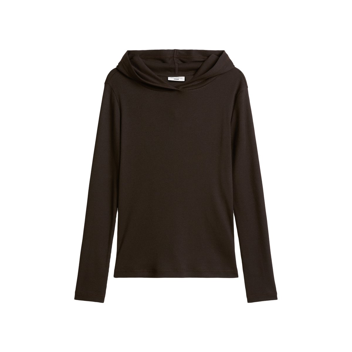T-shirt long à capuche slim en doux jersey stretch coton bio modal marron foncé, MARC O’POLO DENIM