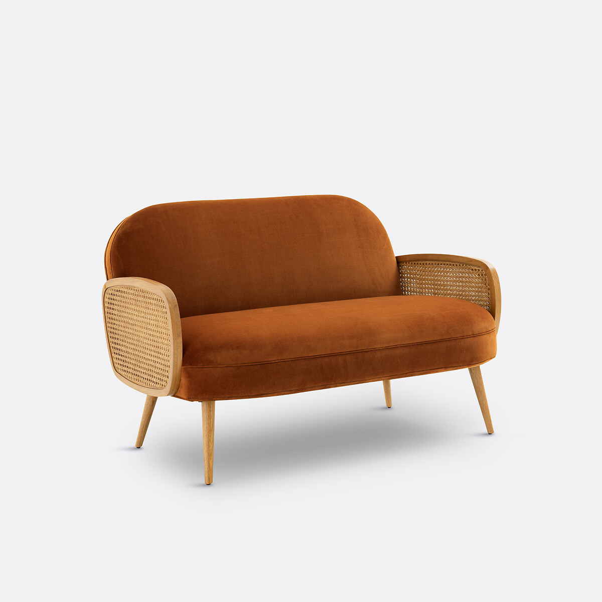 Canapé velours et cannage, Buisseau orange cuit, LA REDOUTE INTERIEURS
