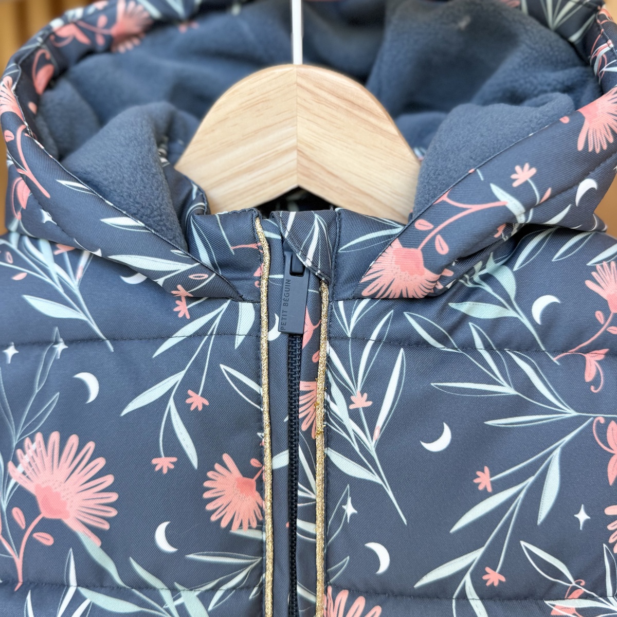 Doudoune enfant imperméable doublée polaire avec capuche Dina bleu, PETIT BEGUIN