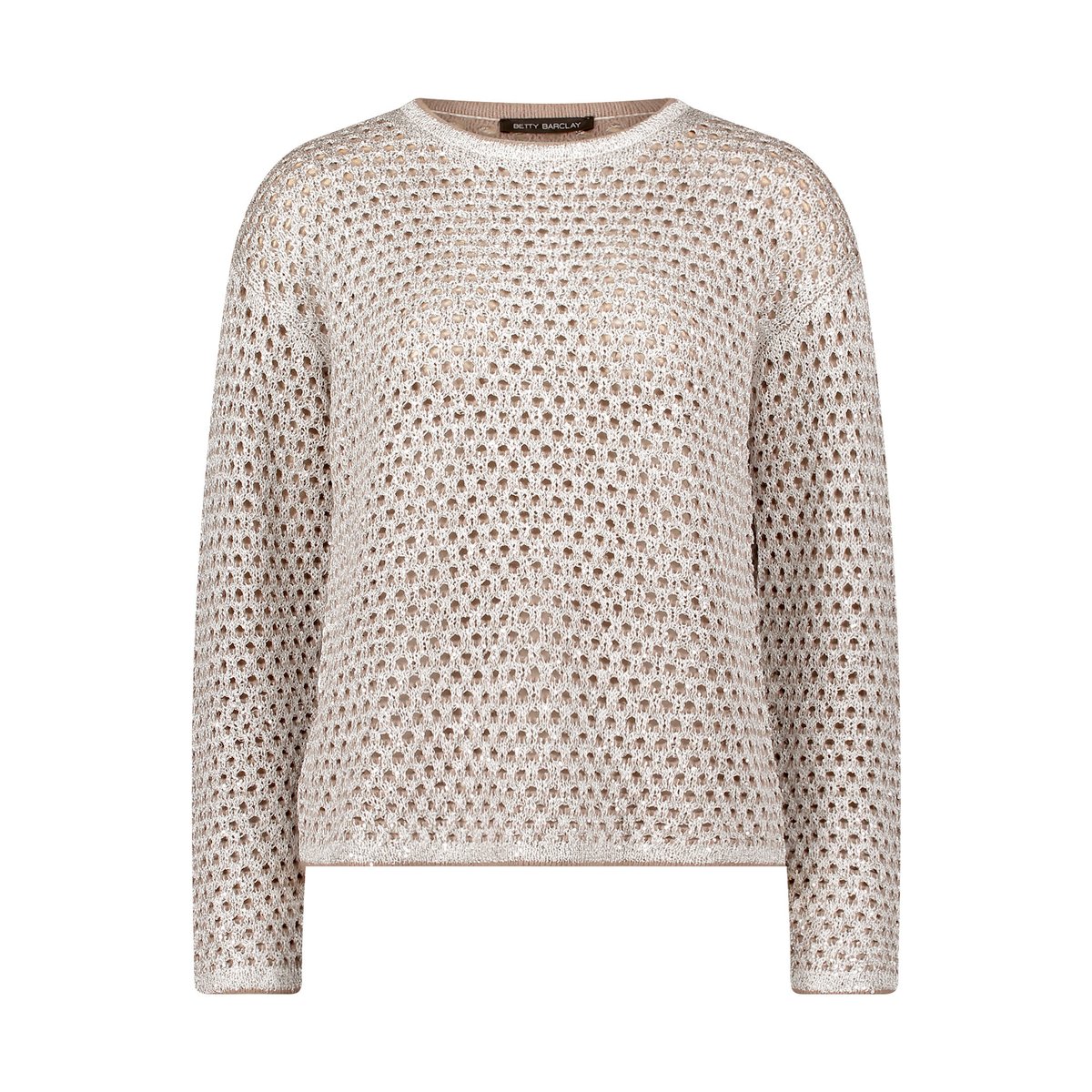 Pull-over en maille à motif ajouré patch taupe/beige, BETTY BARCLAY