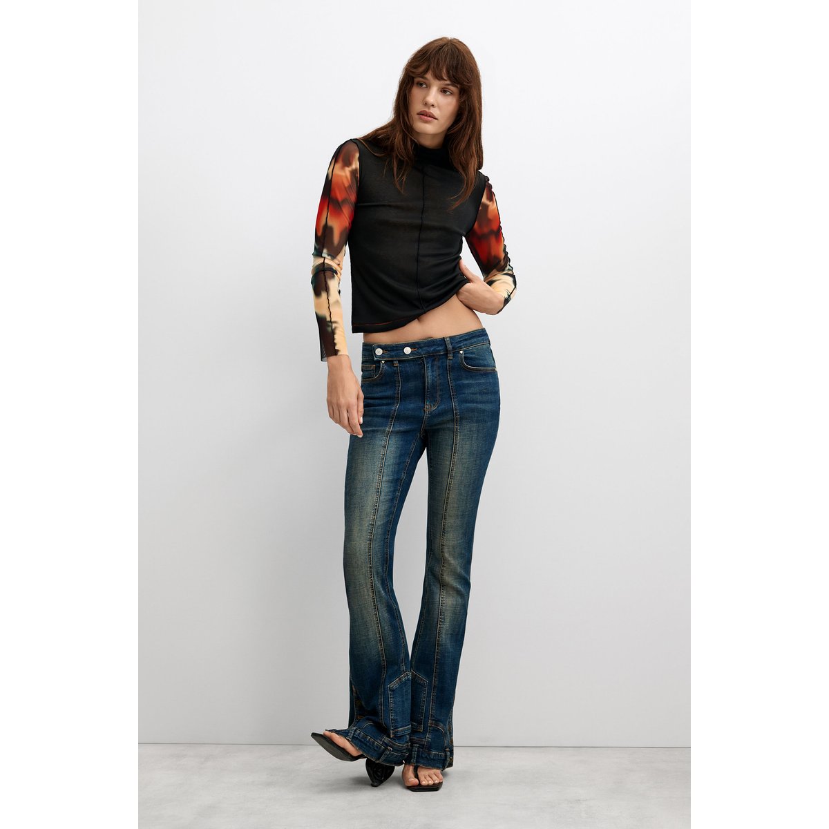 T-shirt à manches longues imprimé noir, DESIGUAL