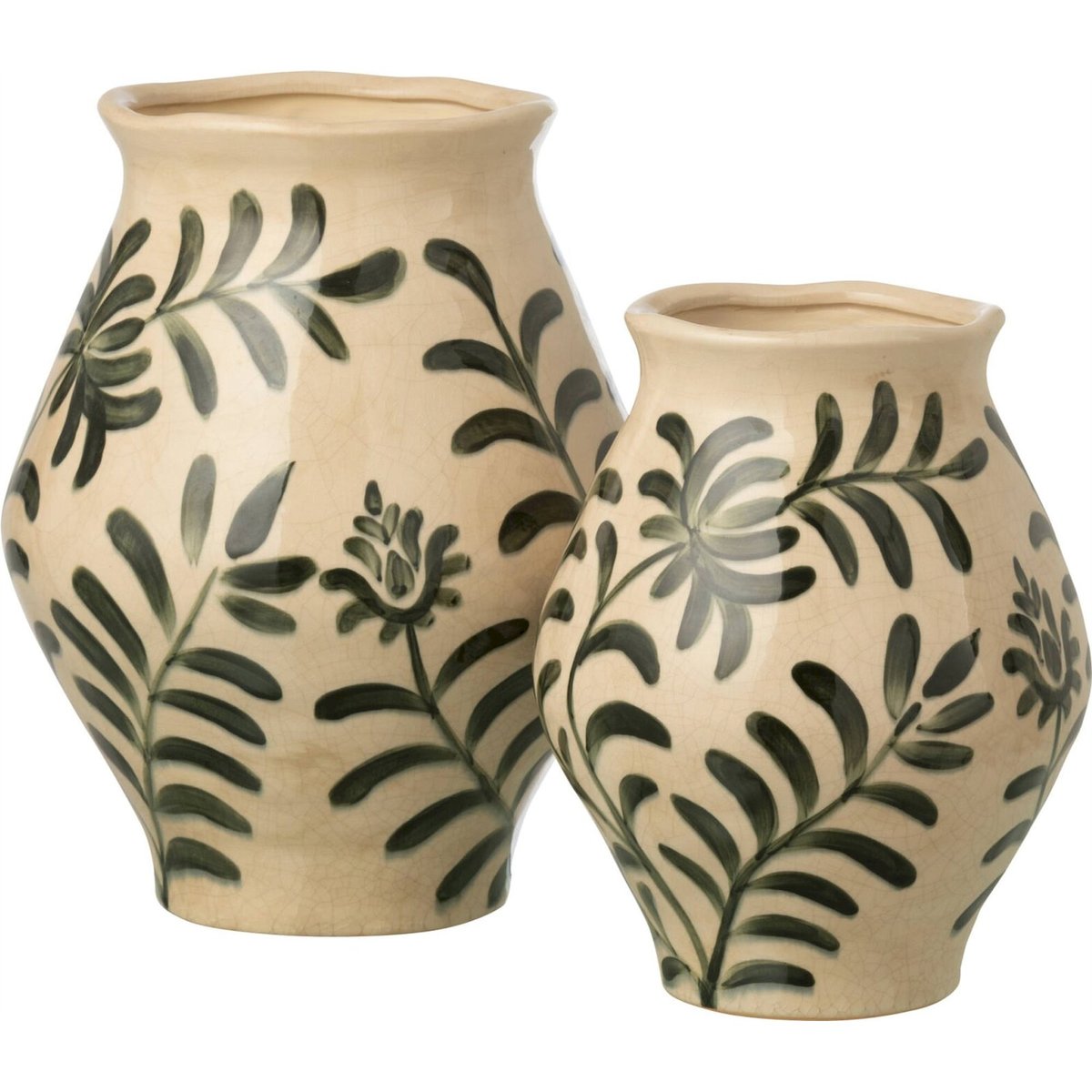 Vase feuille en grès vert foncé et blanc cassé, RECOLLECTION