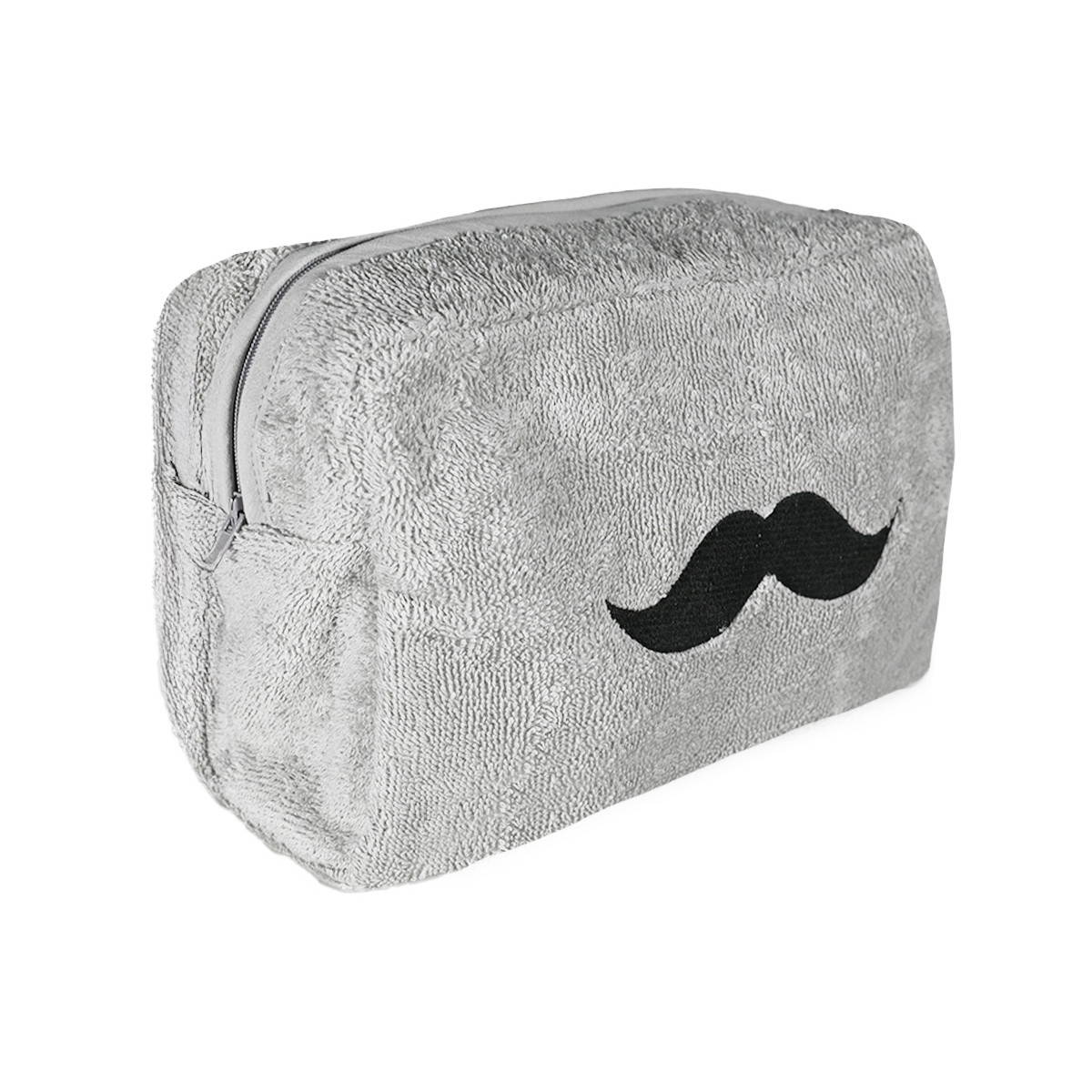 Trousse de toilette brodée MONSIEUR gris cendré, SENSEI MAISON