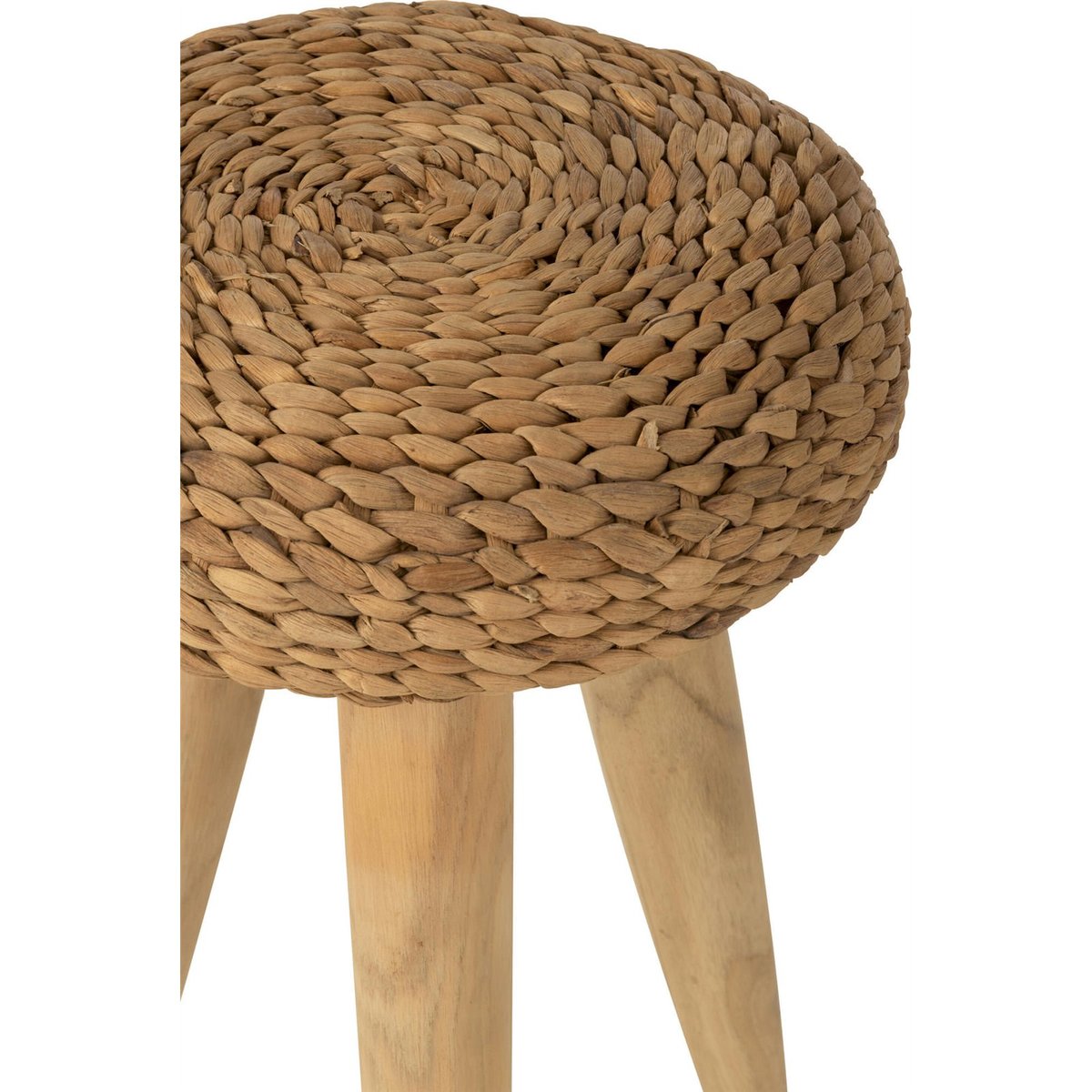 Tabouret rond en teck et jacinthe d'eau naturel bois clair et beige, RECOLLECTION