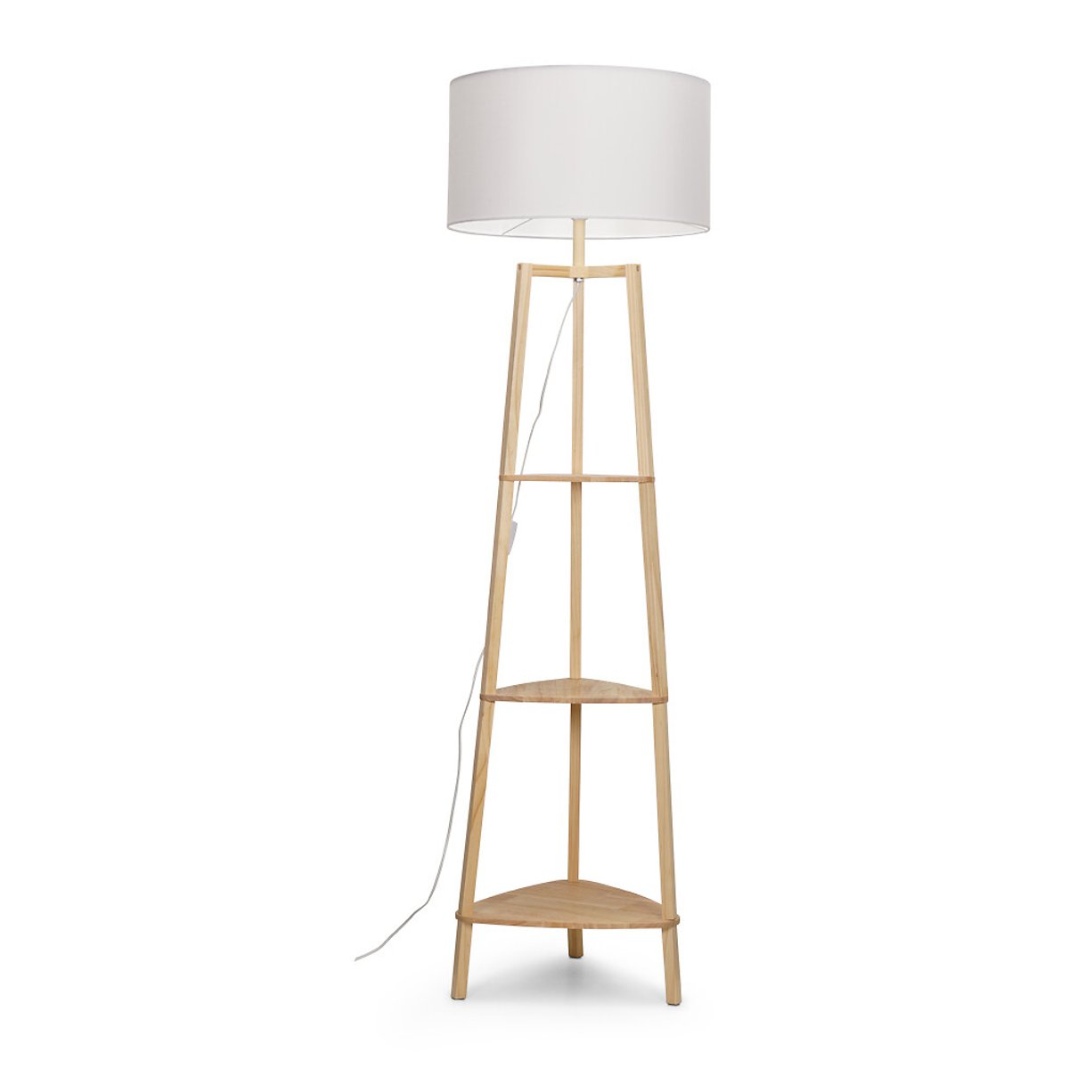 Hollis 3-Tier Shelf Tripod Floor Lamp with Large Shade in Natural Wood white, SO'HOME