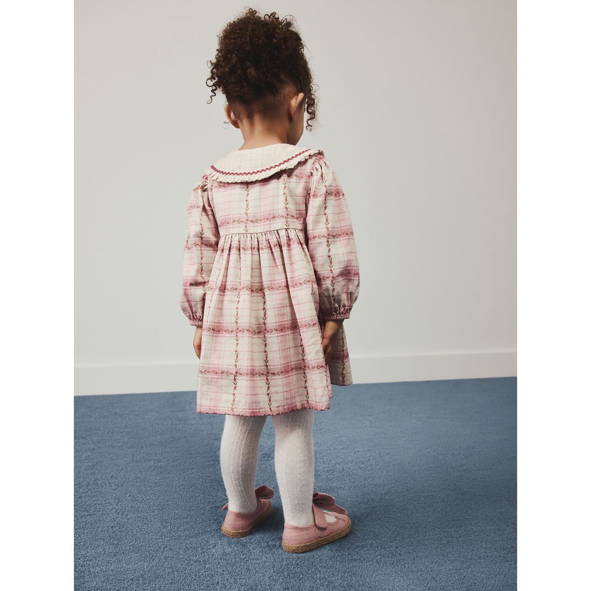 Robe à col et manches longues rose à carreaux, NEXT
