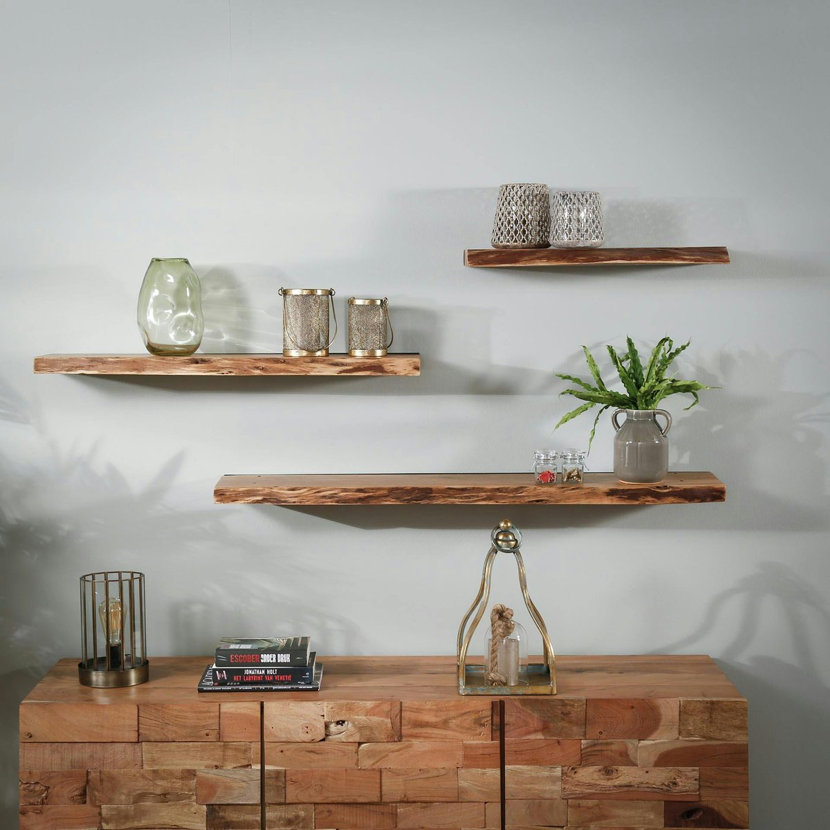 Etagère murale planche bois massif 120 cm MELBOURNE bois naturel, PIER IMPORT