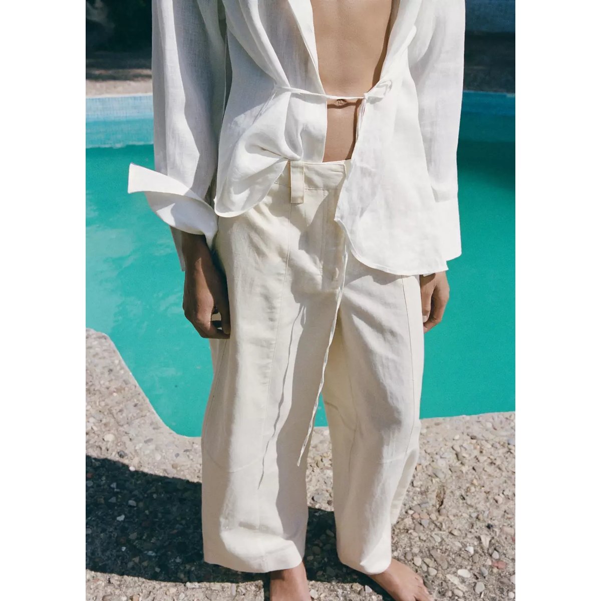 Pantalon balloon en lin écru, MANGO