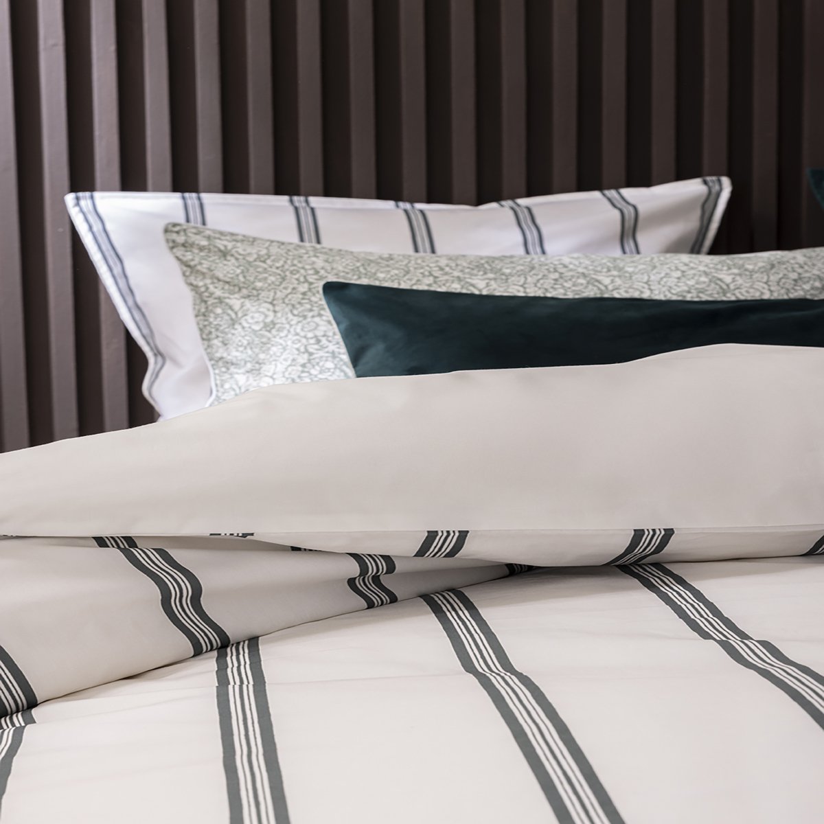 Housse de couette imprimée en percale de coton, ESQUISSE vert foncé, ESSIX