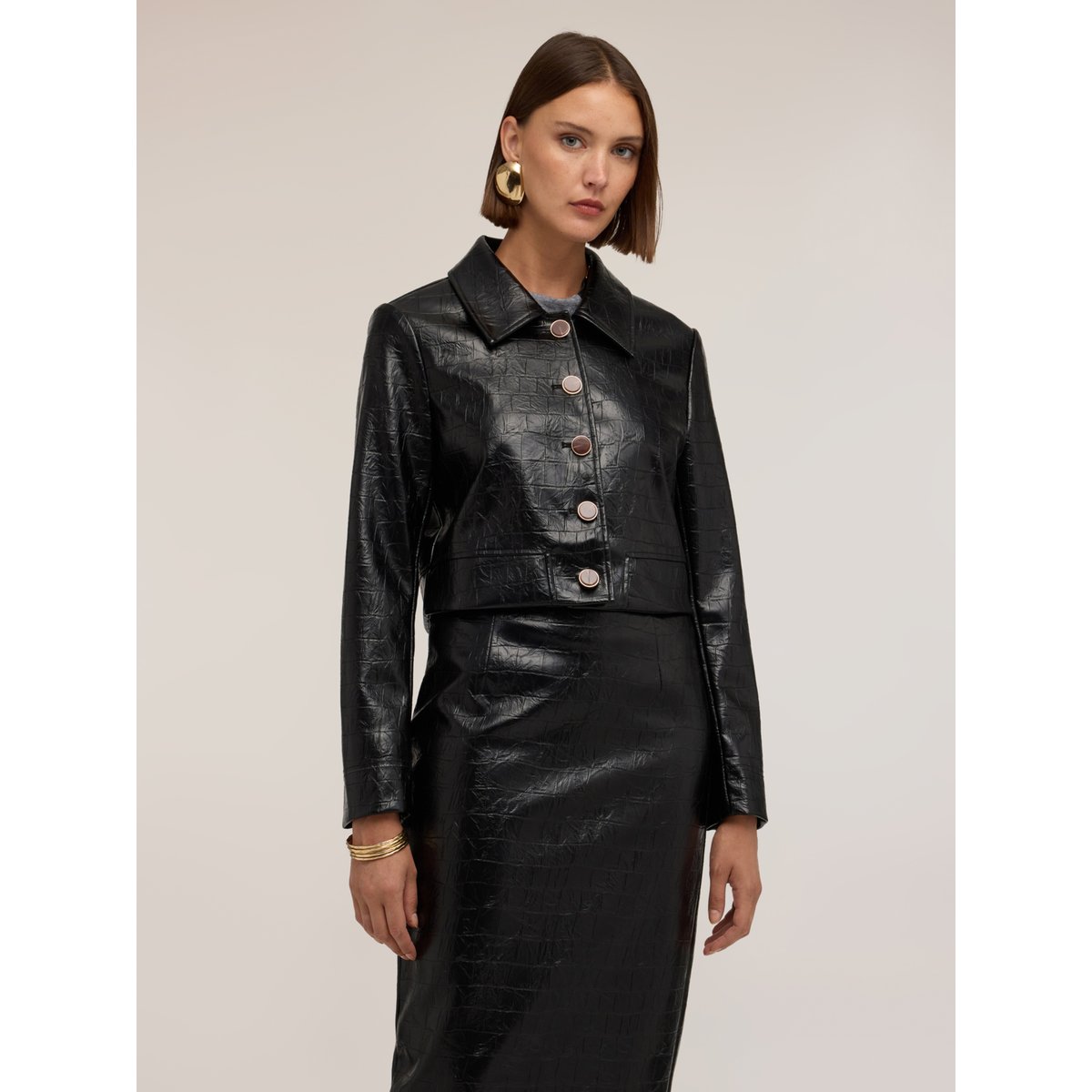 Veste courte effet crocodile avec boutons noir, MOTIVI