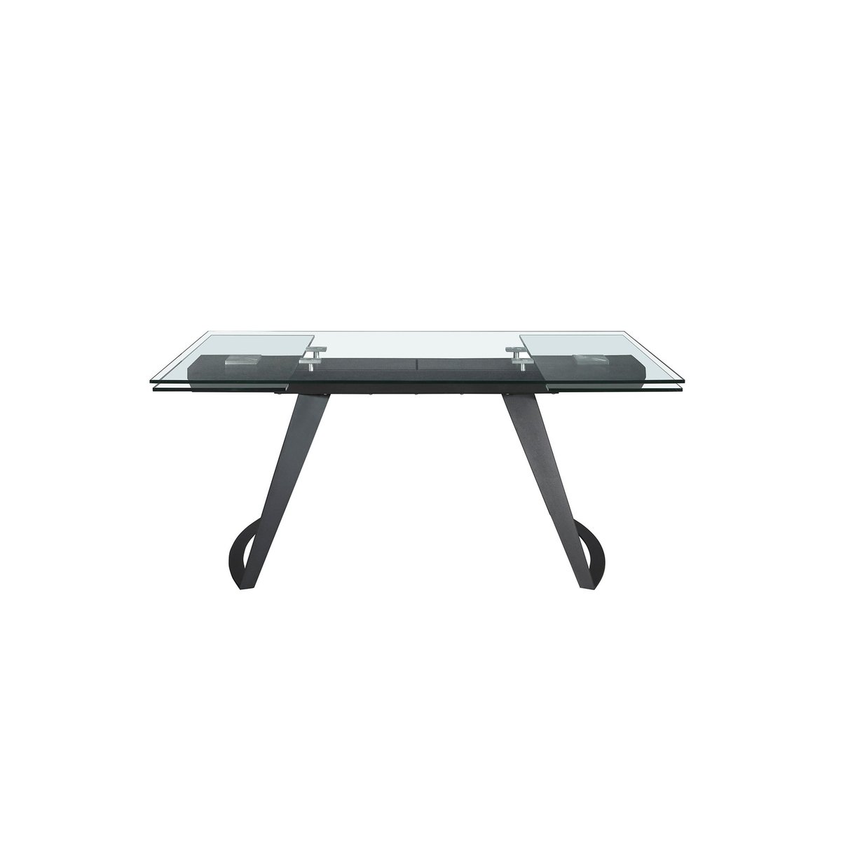 Table à manger extensible rectangulaire en verre trempé et acier noir | verre, ANGEL CERDA