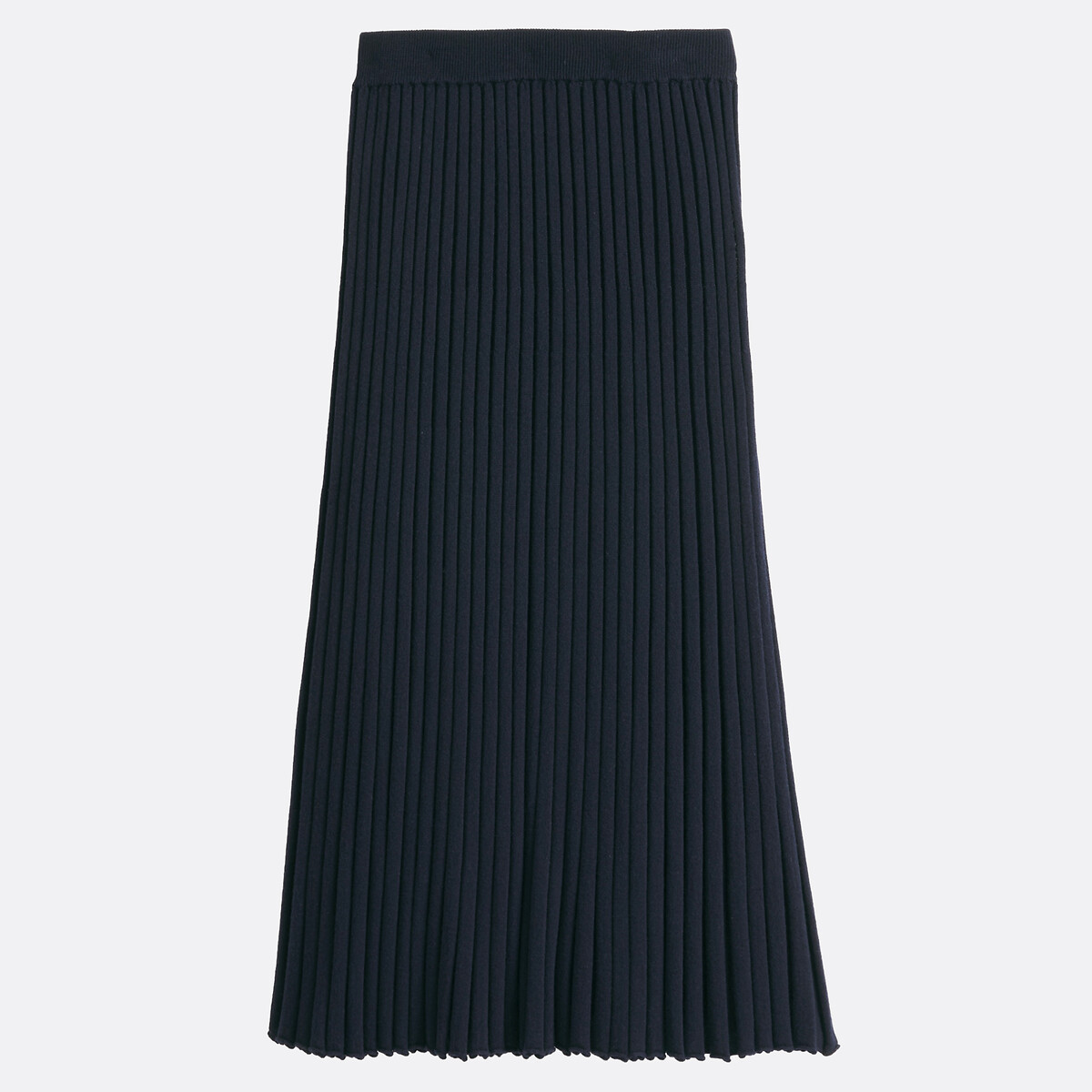 Jupe longue plissée, en laine mérinos bleu marine, BLANCHEMAILLE