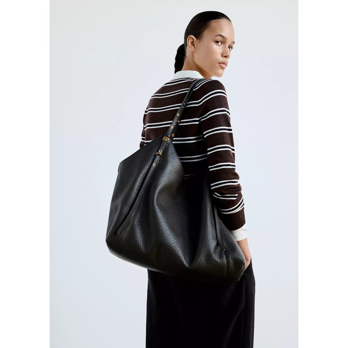 Pull-over rayures col polo chocolat, MANGO