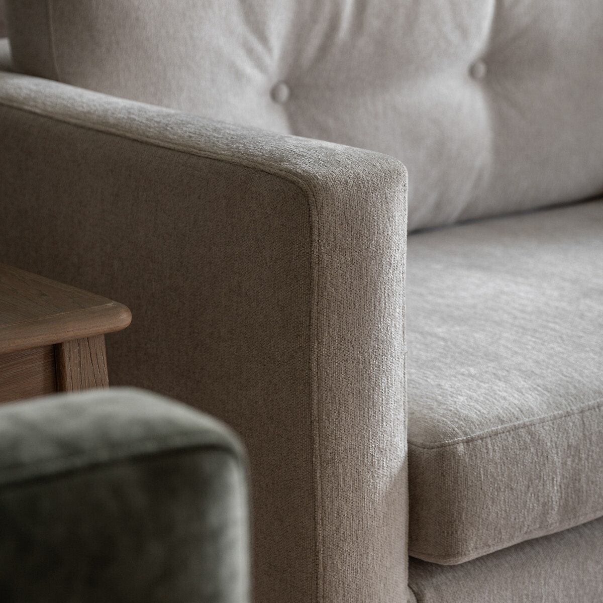 Marchfield Buttoned Soft Brushed 3 Seater Sofa with Dark Wood Legs grey, SO'HOME