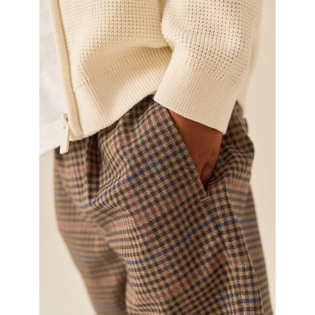 Pantalon habillé confortable carreaux marron fauve, NEXT