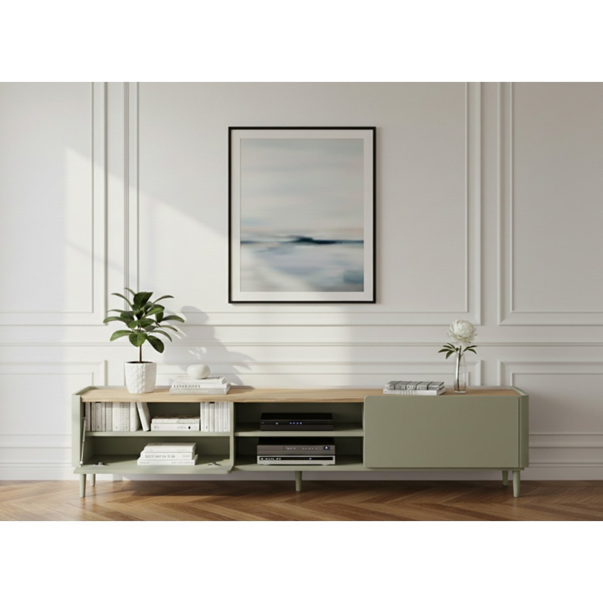 Meuble TV 220 cm , ANYA vert, BOBOCHIC