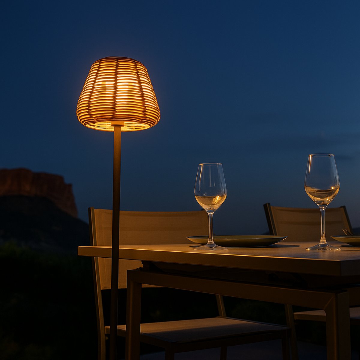 Lampadaire sans fil MIDY BOHEME marron, LUMISKY