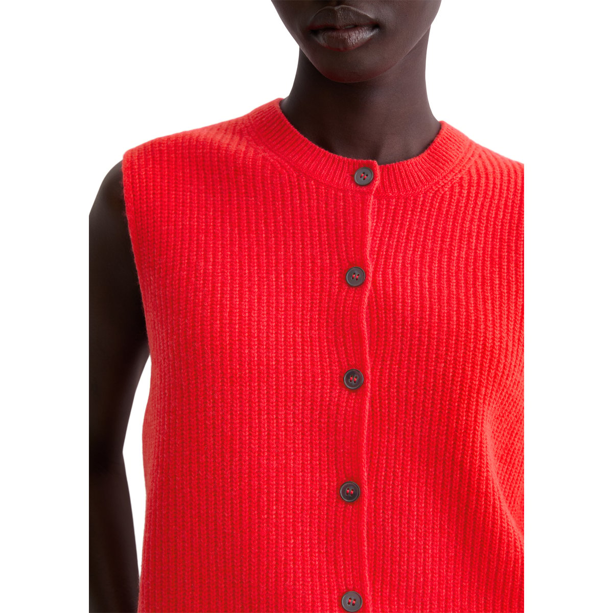 Gilet tricoté sans manches slim en doux mélange de laine mérinos rouge clair, MARC O'POLO