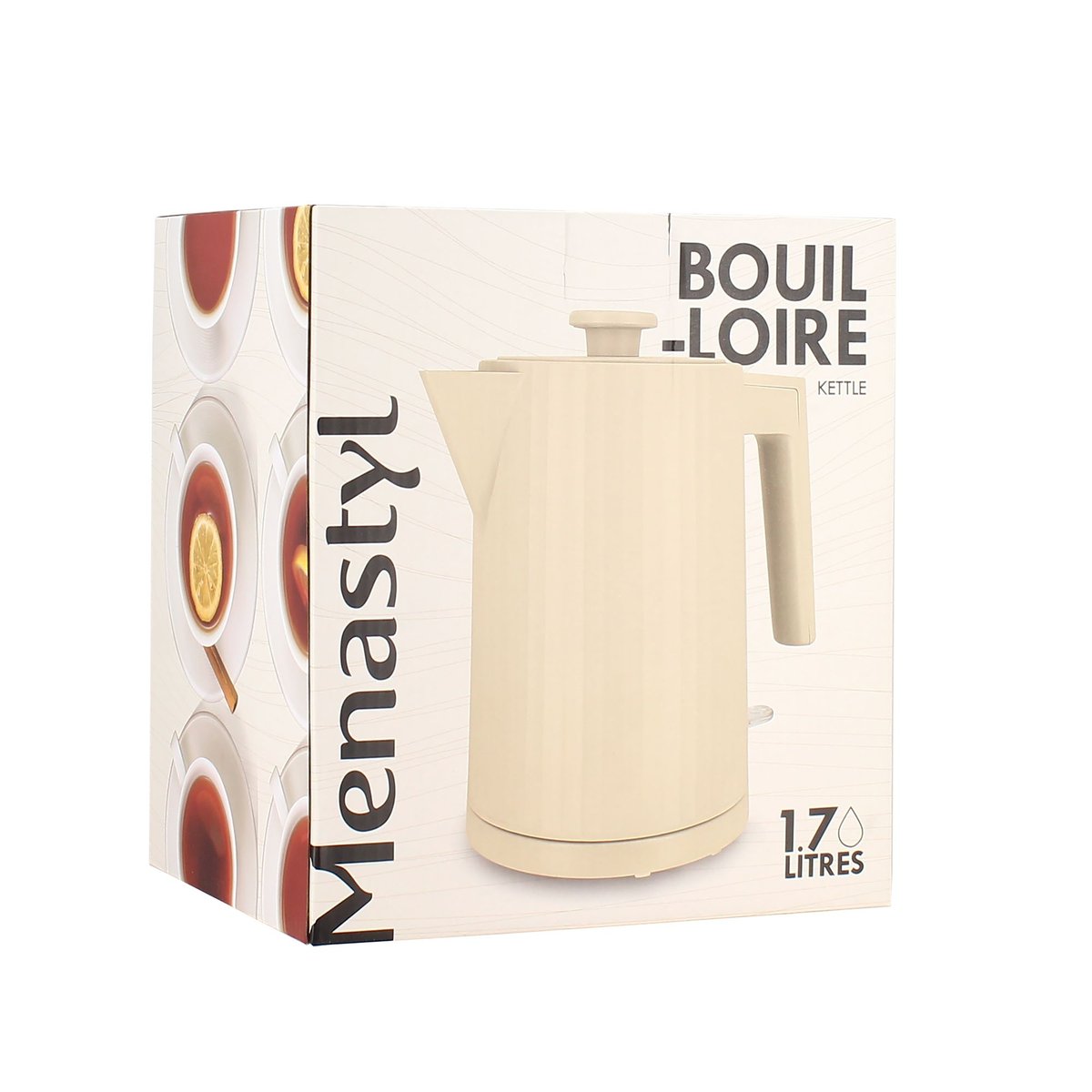 Bouilloire électrique 1,7L en polypropylène strié crème, MENASTYL