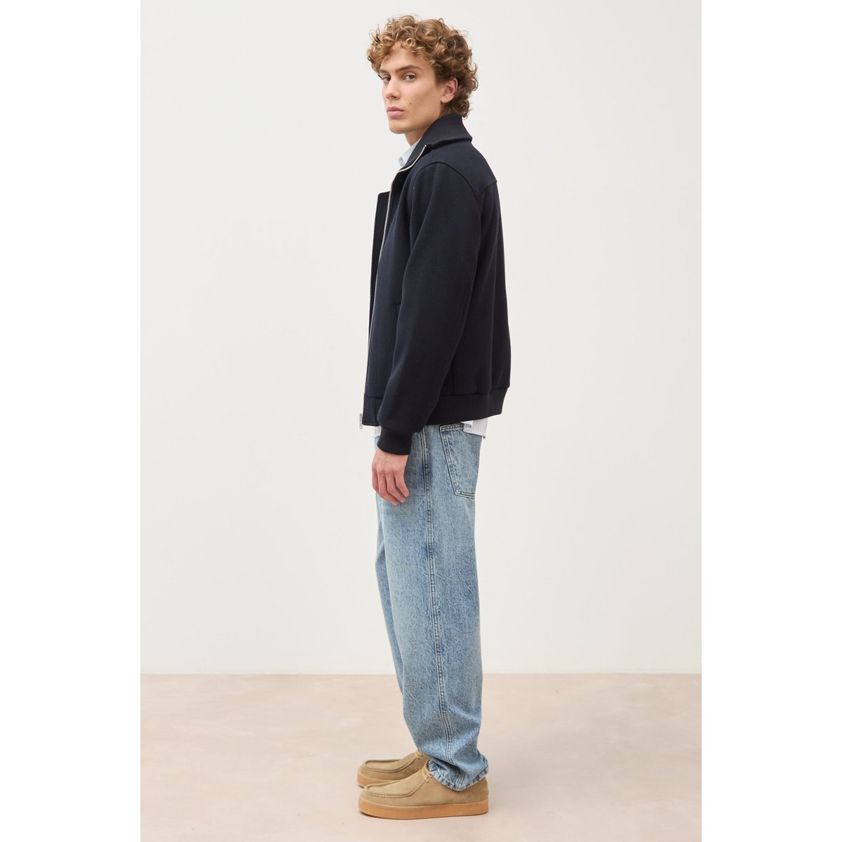 Blouson col camionneur manches longues bleu marine, BONOBO