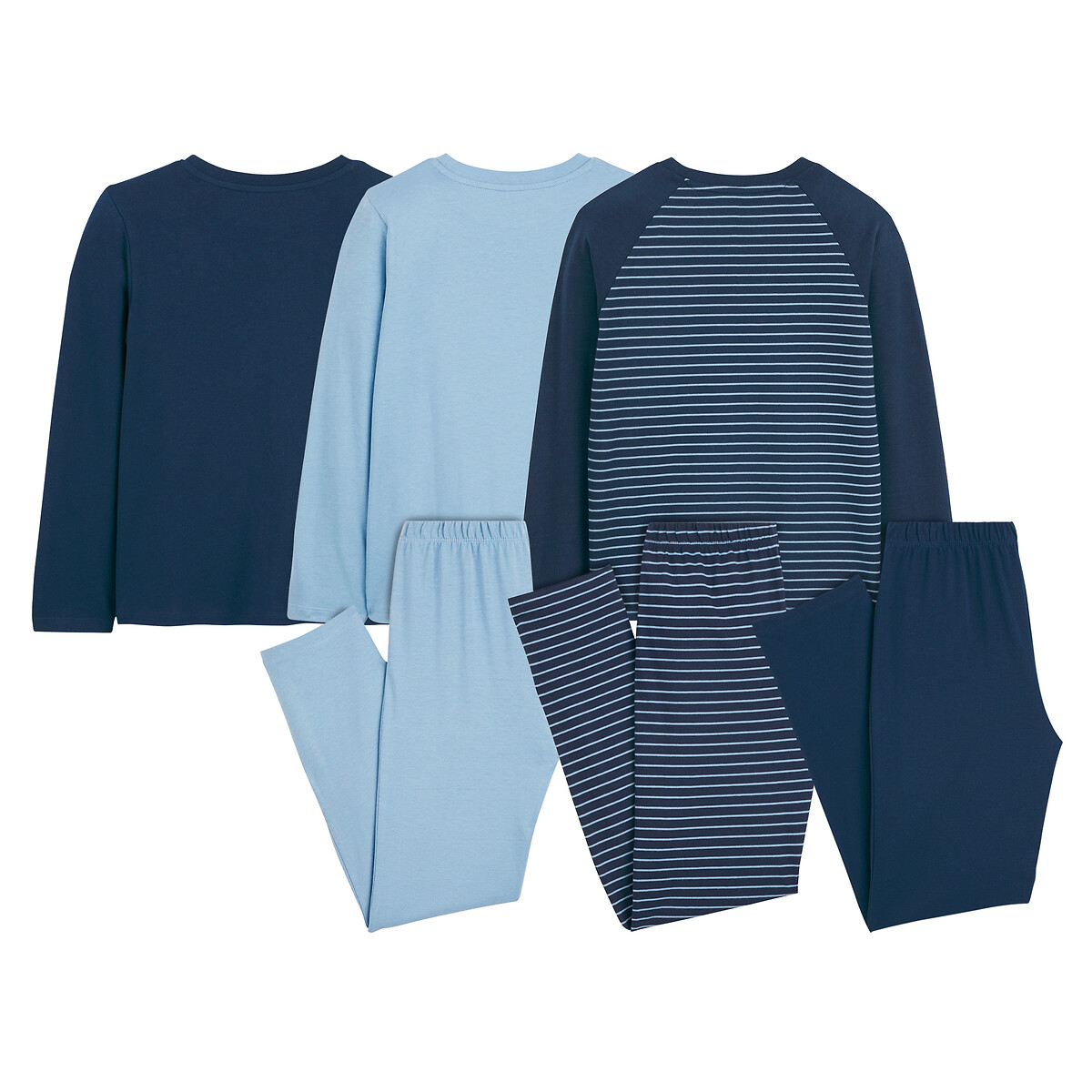 3er-Pack Jersey-Pyjamas marine + blau, LA REDOUTE COLLECTIONS