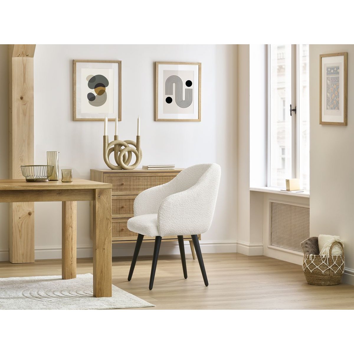 Chaise tissu bouclette, SOPHIE blanc, BOBOCHIC