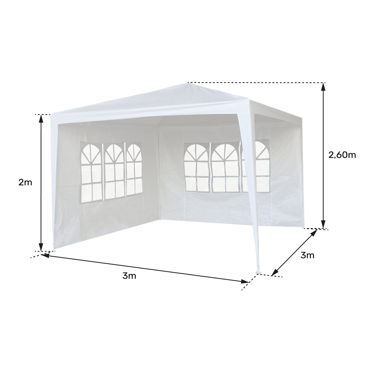 Tente de réception, 3 x 3m, TRAMONTANE blanc, HAPPY GARDEN
