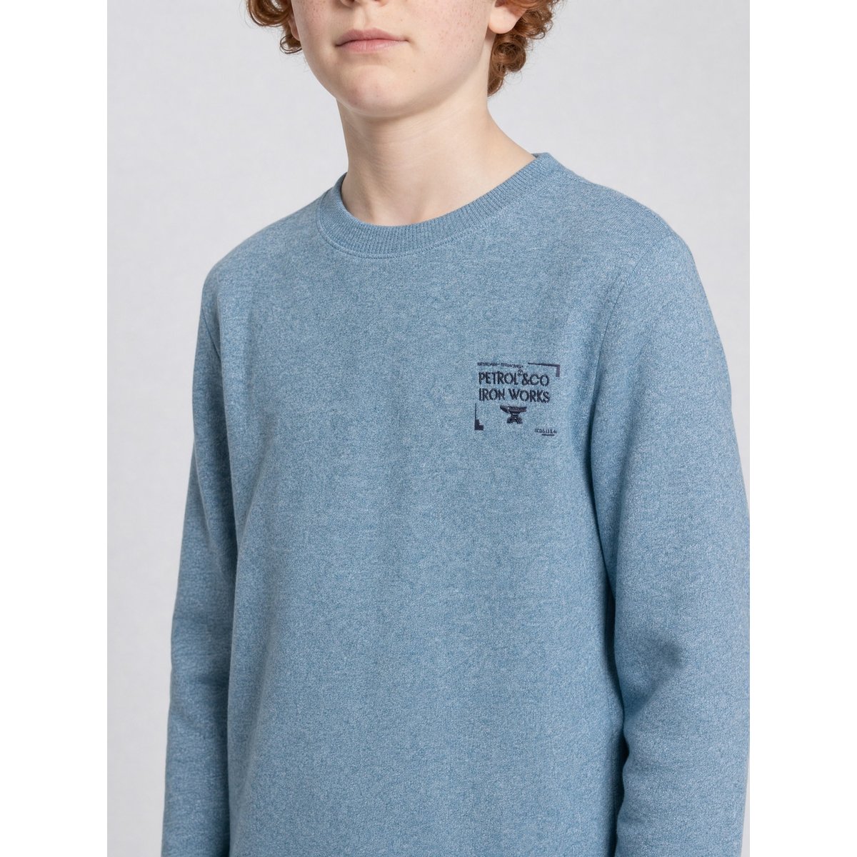 Sweat  col rond chiné Forgerun bleu storm blue, PETROL INDUSTRIES