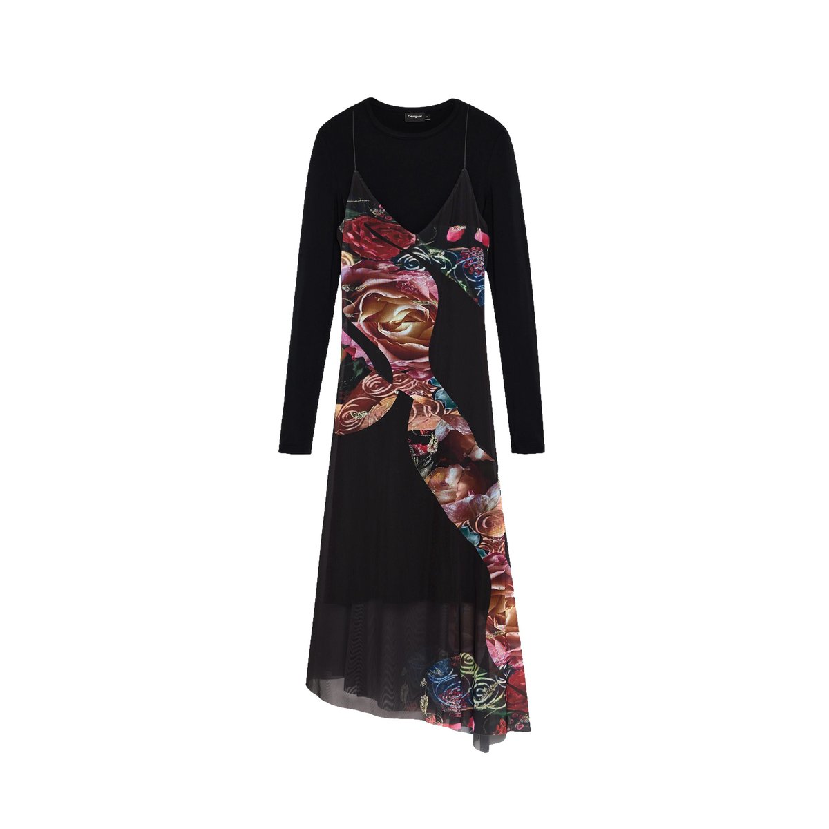 Robe asymétrique à fleurs M. C. Lacroix noir, DESIGUAL