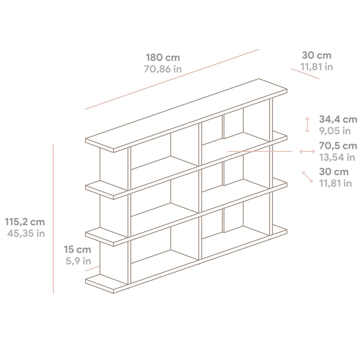 Bibliothèque en pin massif non verni MONTGÓ 2x3 bois clair, NAAN FURNITURE