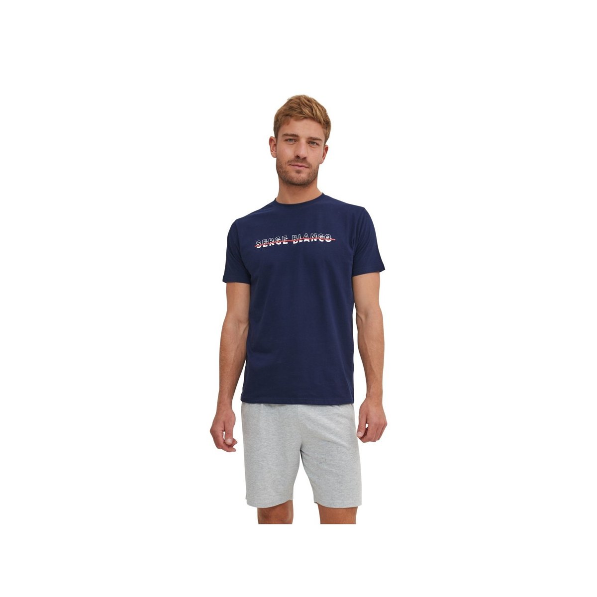 Ensemble Pyjama coton court bleu/gris, SERGE BLANCO