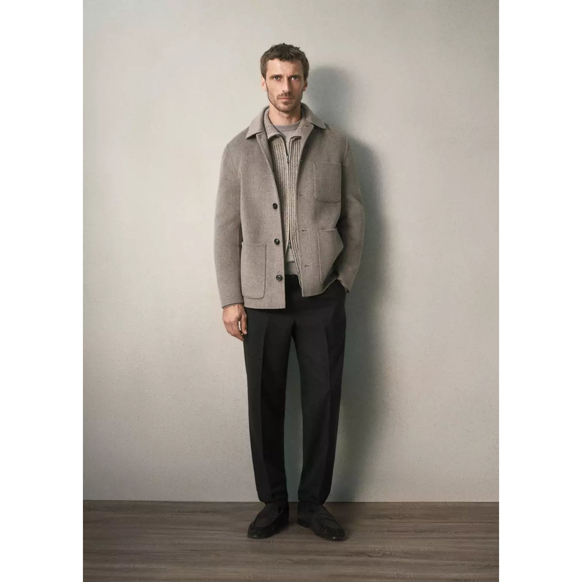 Cardigan en laine côtelée avec fermeture éclair beige, MANGO MAN