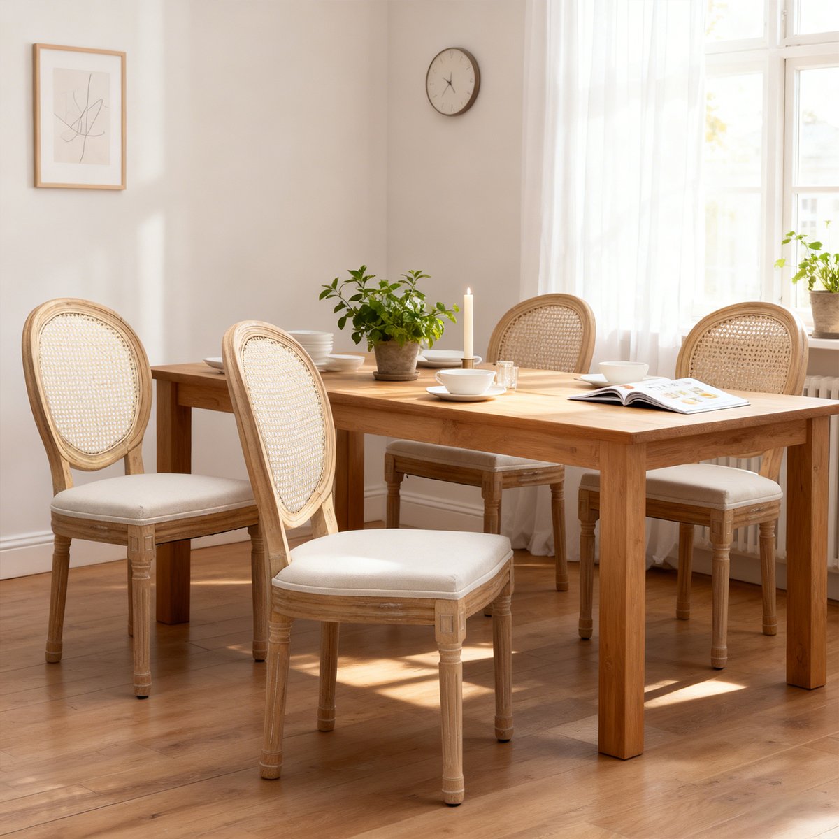 Lot de 4 chaises de salle à manger style classique en rotin, KOARAT beige, MEUBLES COSY