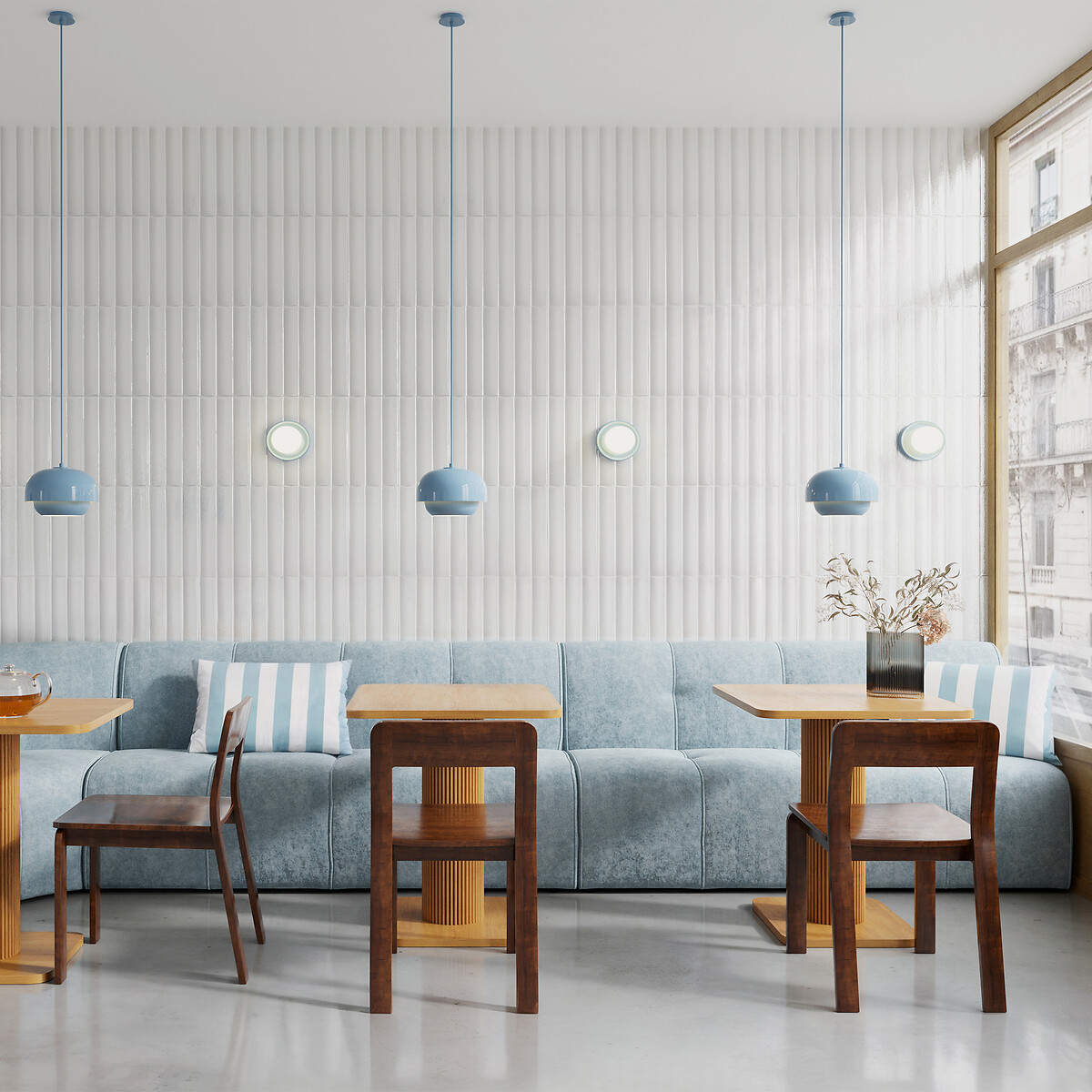 Elemento seduta modulare da tavolo, 1 posto, in ciniglia fine, ANETA blu vintage, LA REDOUTE INTERIEURS