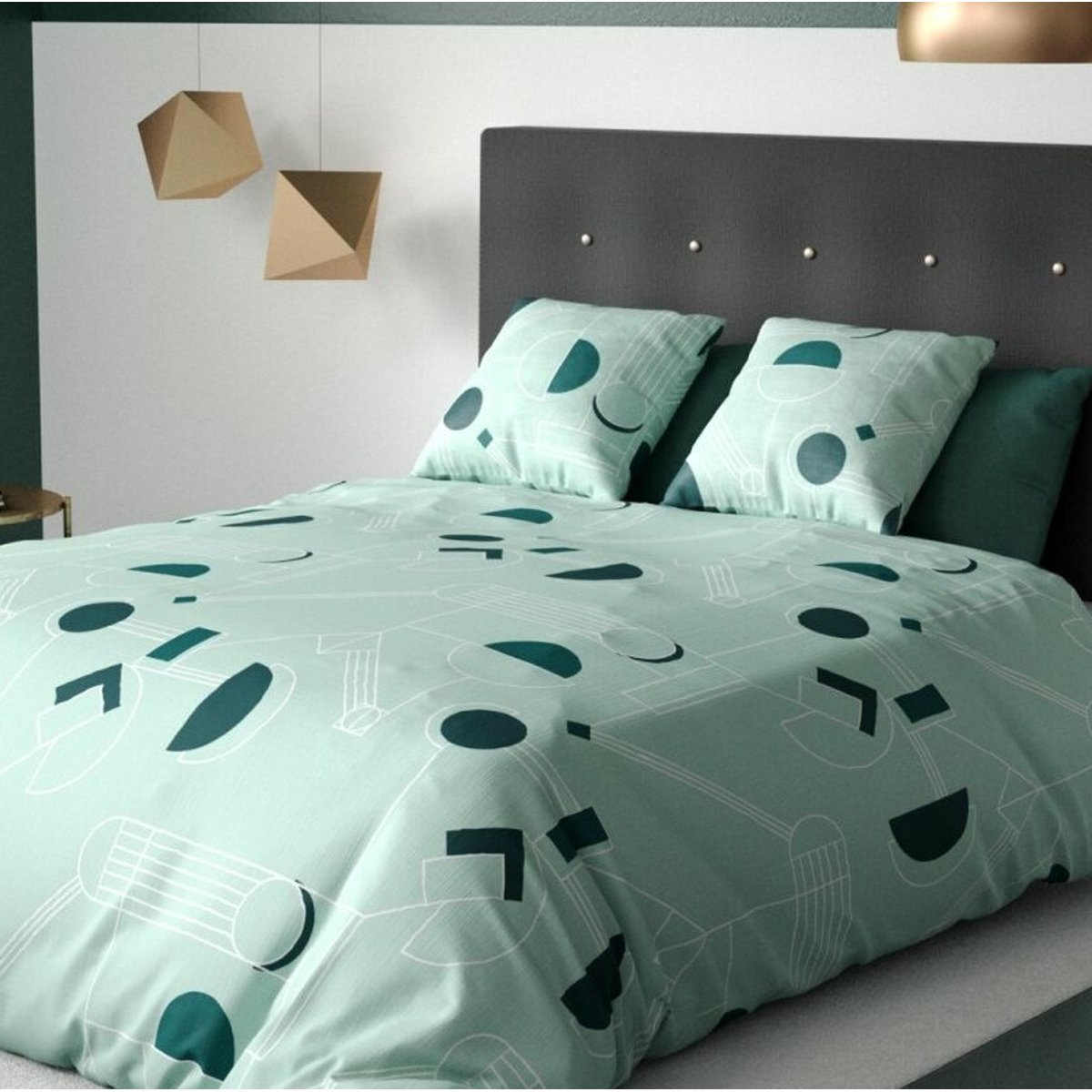 Housse de couette + taie microfibre Geo hawak vert, EDEN