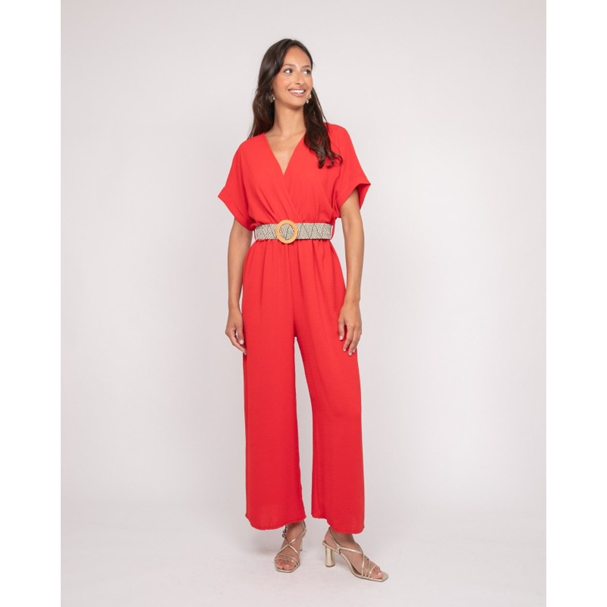 Combinaison Pantalon Cache-coeur Evala rouge, DONA LISA