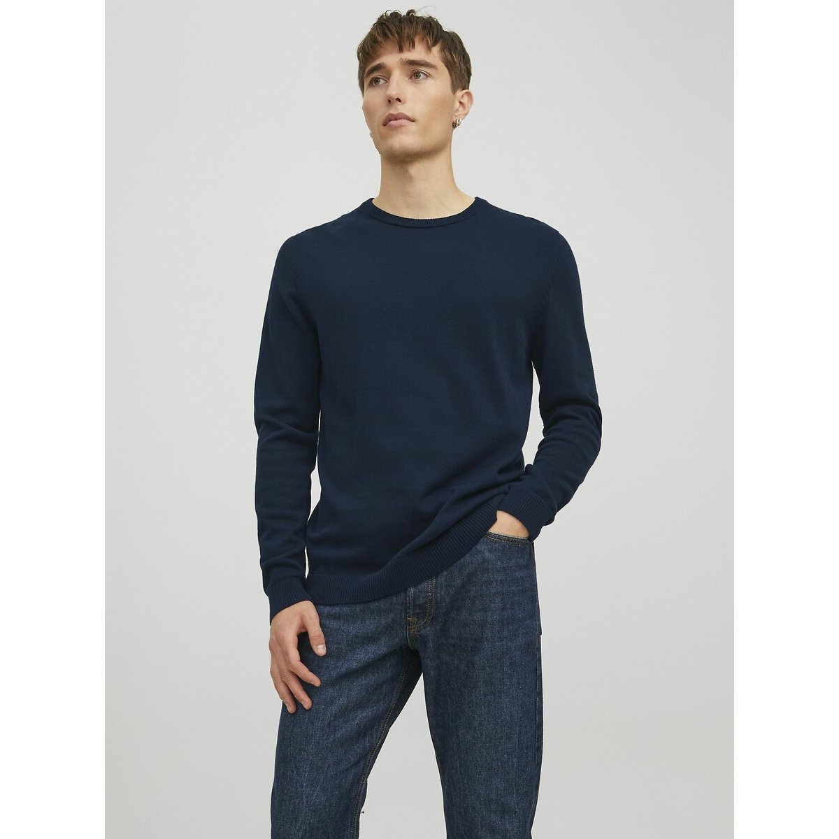 Pullover mit rundem Ausschnitt, Feinstrick marine, JACK & JONES