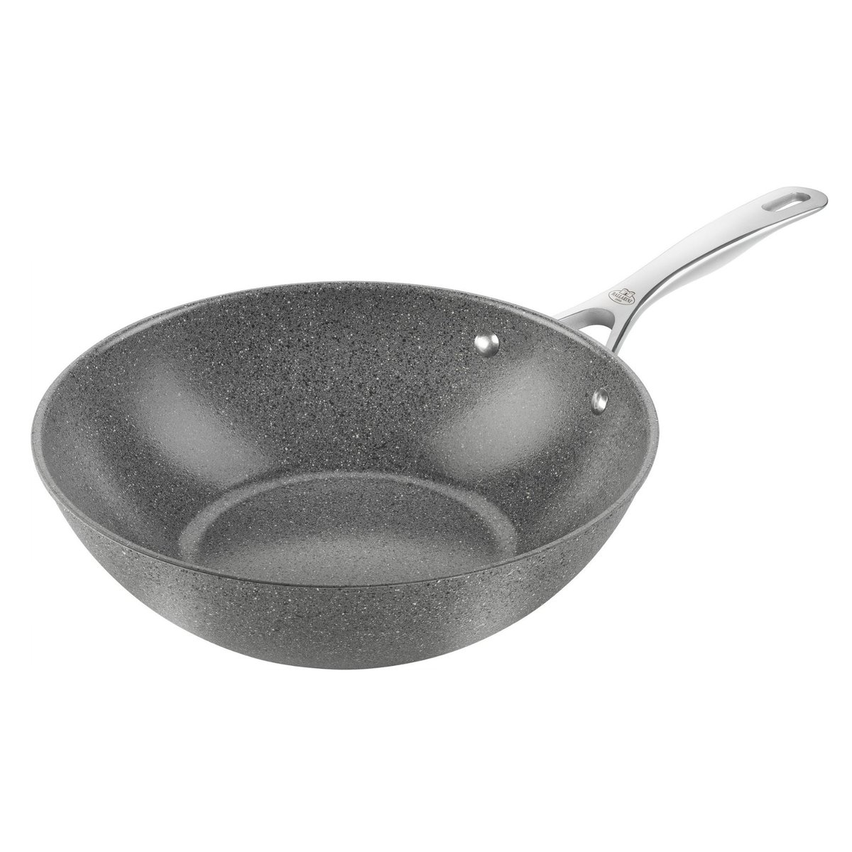 Wok, 30 cm, Aluminium, Revêtement antiadhésif en céramique renforcée en titane gris pierre, BALLARINI