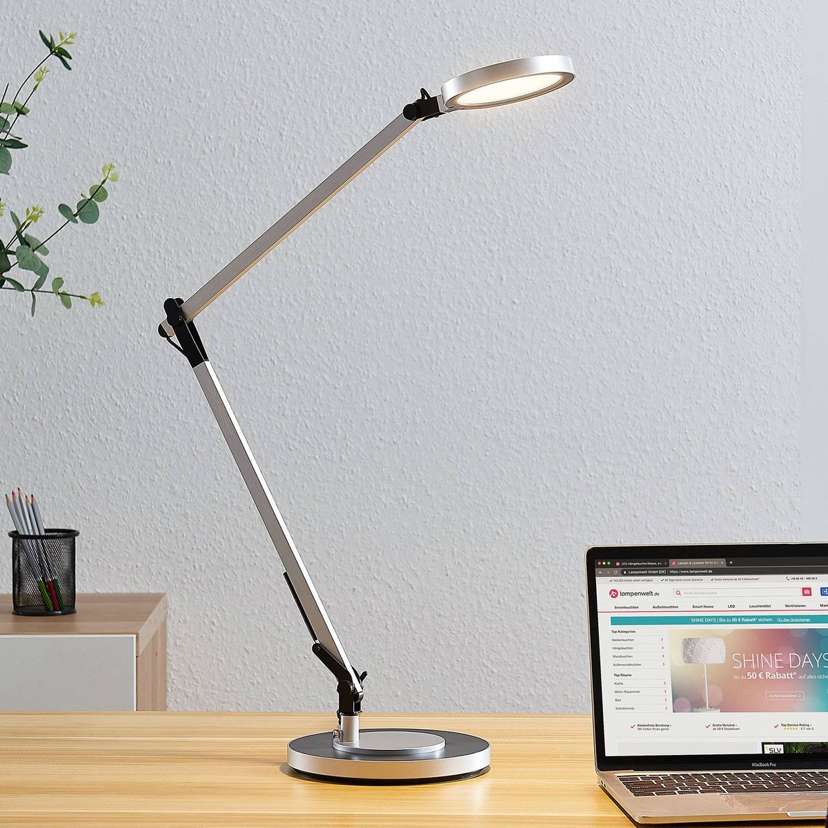 Lampe à poser en métal moderneLED, Rilana argenté, noir, LINDBY