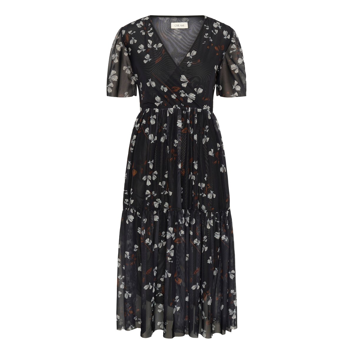 Dress noir black with flowers, CREAM