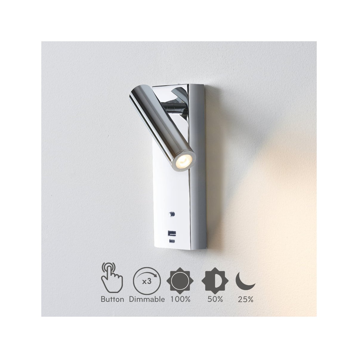 Applique liseuse avec ports USB - TOFINO argenté / chromé, KOSILUM