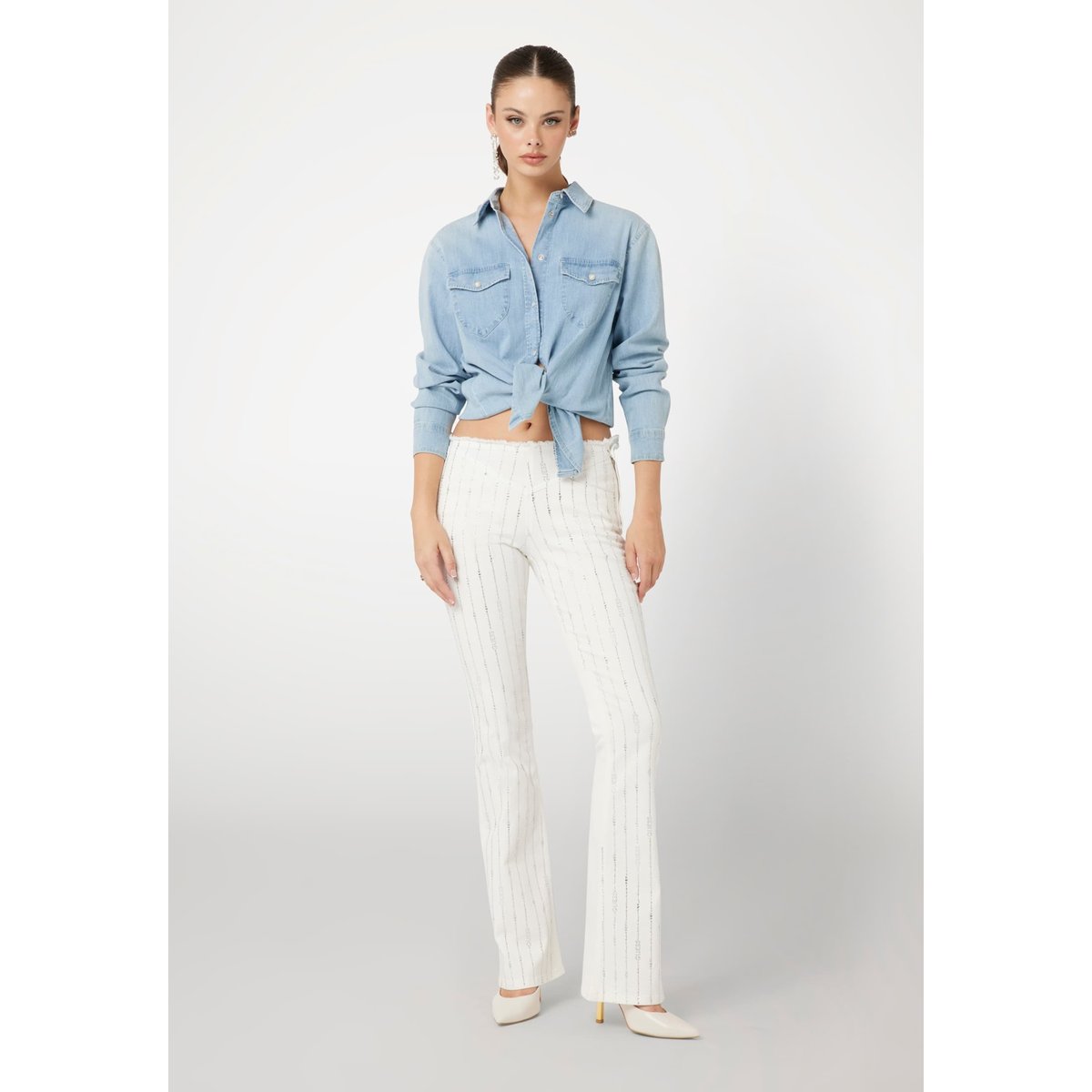 Jean Évasé Taille Basse blanc, GUESS