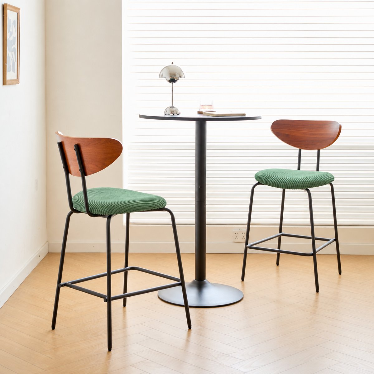Lot de 2 tabourets de bar en métal et bois, NIBE vert, NORDLYS