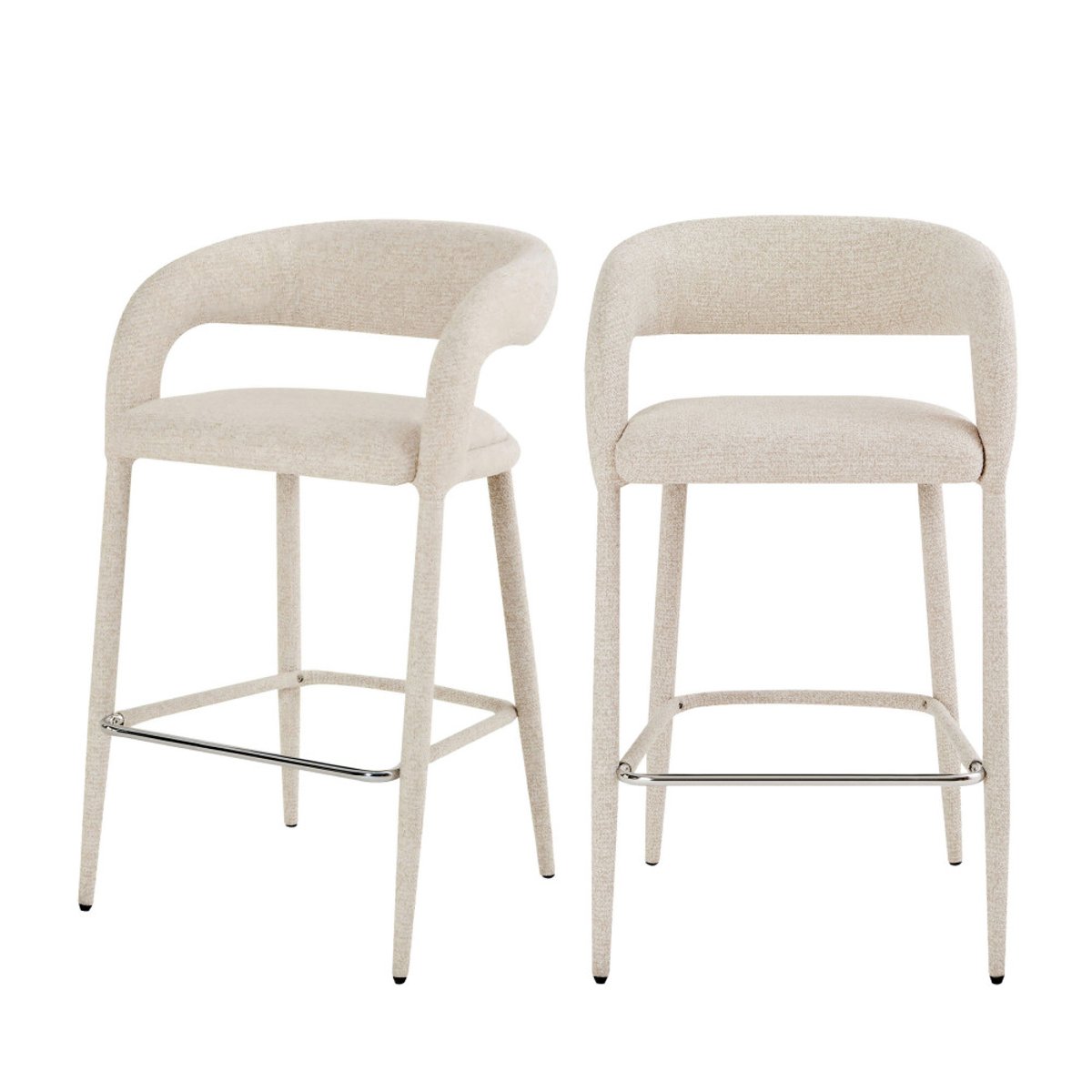 Lot de 2 chaises de bar en tissu H75cm- ROMY beige chiné, DRAWER
