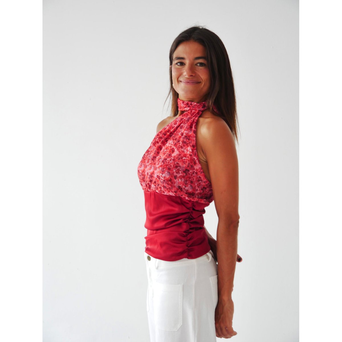 Top asymétrique dos nu AZAHAR rose / rouge, MINDTRAVELER