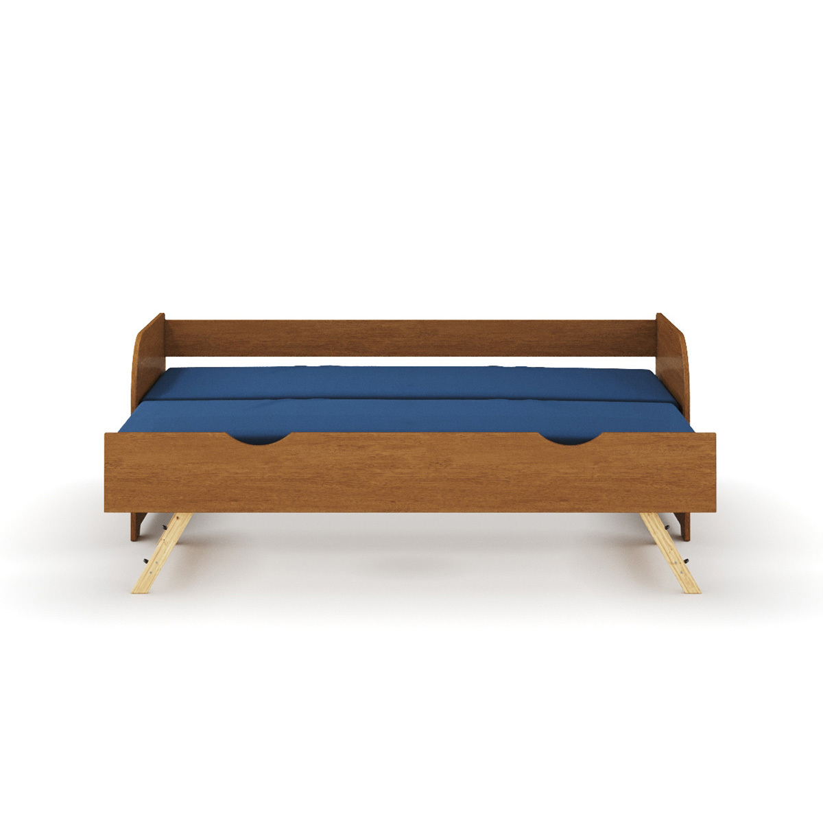 Pack lit banquette gigogne avec matelas Bois massif ZIRA noisette, AKITEN RETAIL